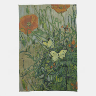 Vlinders en klaprozen door Vincent van Gogh Theedoek