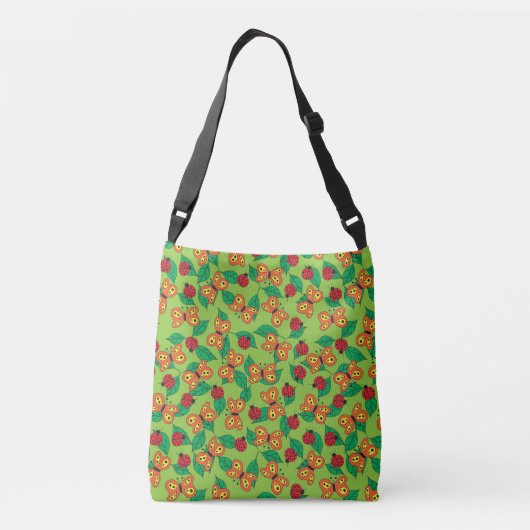 Vlinders en lieveheersbeestjes op groene bladeren crossbody tas (Achterkant)