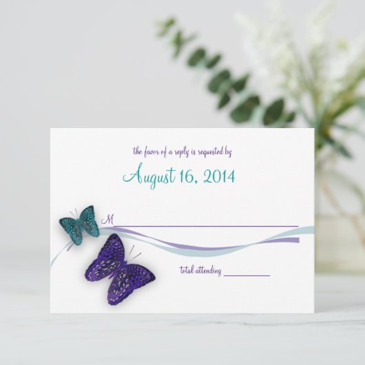Vlinders en lint reactie RSVP kaartje (Staand voorkant)