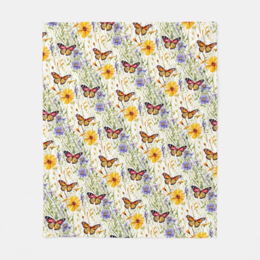 Vlinders en madeliefjes in een weide fleece deken (Voorkant)