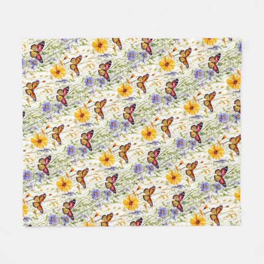 Vlinders en madeliefjes in een weide fleece deken (Voorkant (Horizontaal))