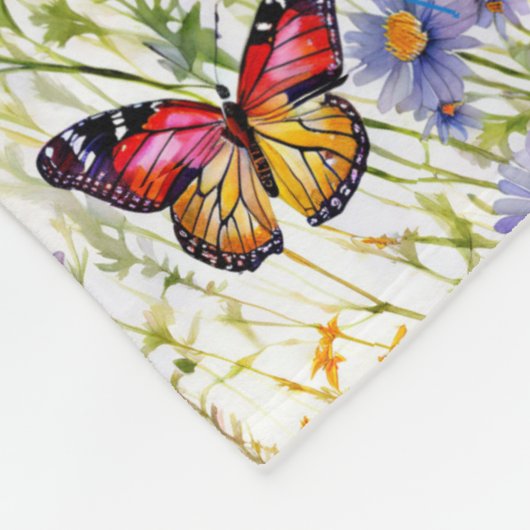 Vlinders en madeliefjes in een weide fleece deken (Hoek)