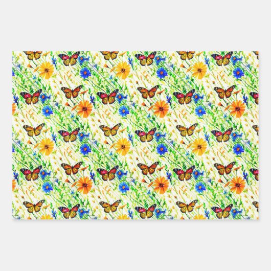 Vlinders en madeliefjes in een weide inpakpapier vel (Voorkant 2)