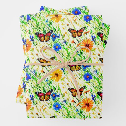 Vlinders en madeliefjes in een weide inpakpapier vel (In situ)