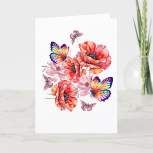 Vlinders en papaverbloemen bedankkaart