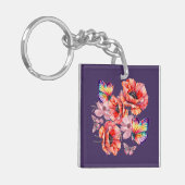 Vlinders en papaverbloemen sleutelhanger (Voorkant Links)