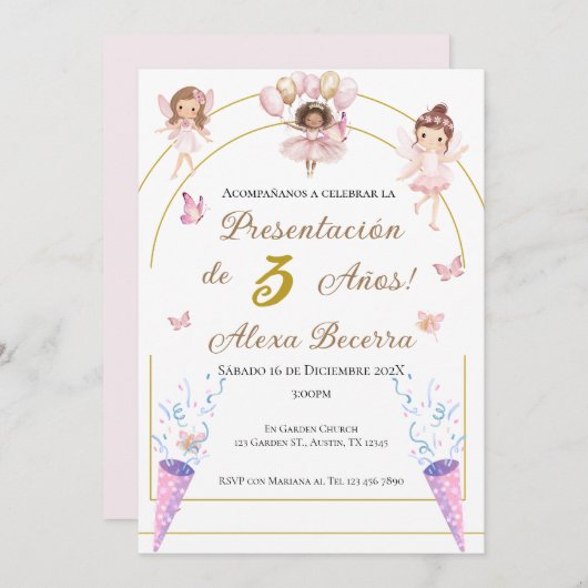 Vlinders en prinsessen 1e verjaardag in het Spaans Kaart (Voorkant / Achterkant)