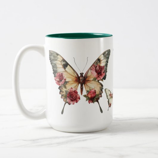 Vlinders en Rozen Tweekleurige Koffiemok (Links)