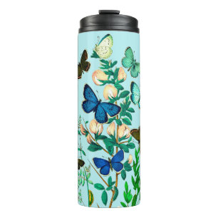 Vlinders en Wildbloemen Botanisch op Sky Blue Thermosbeker