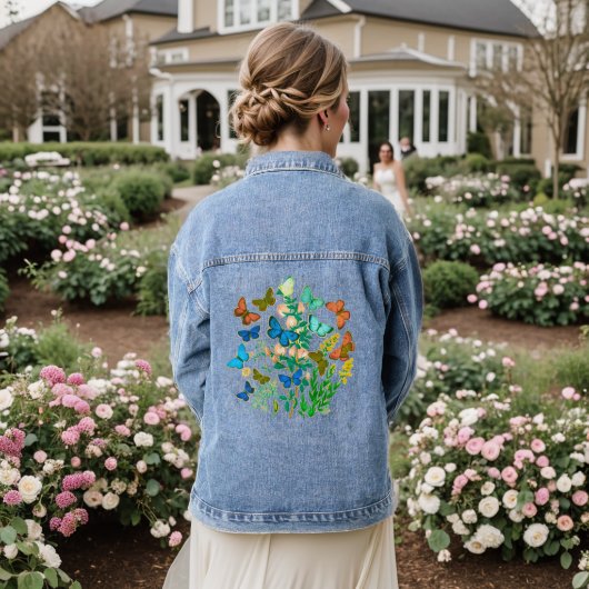 Vlinders en wilde bloemen Botanisch Denim Jacket (Huwelijk Achterkant)