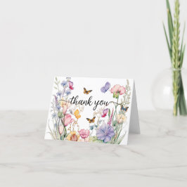 Vlinders en wilde bloemen Elegant Script Bedankkaart