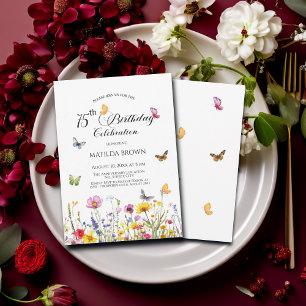 Vlinders en wilde bloemen Elegante 75e verjaardag Kaart