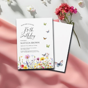 Vlinders en wilde bloemen Elegante 75e verjaardag Kaart
