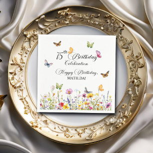 Vlinders en wilde bloemen Elegante 75e verjaardag Servet