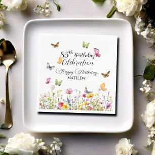 Vlinders en wilde bloemen Elegante 85ste verjaarda Servet