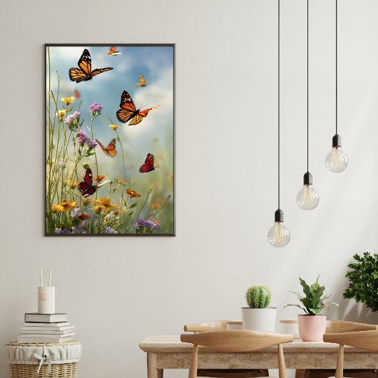 Vlinders en wilde bloemen poster