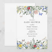 Vlinders en Wildflower Baby shower Kaart (Voorkant / Achterkant)