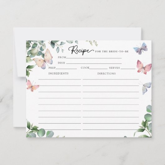 Vlinders Eucalyptus Bruiloft Recept Kaarten  (Voorkant)