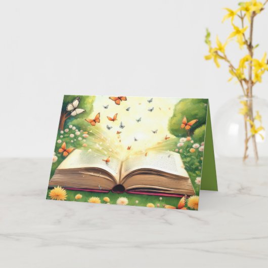 Vlinders exploderen uit open boek kaart (Gele Bloem)