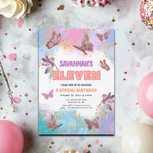 Vlinders Fee Goud Glitter 11e Verjaardagsfeestje Kaart