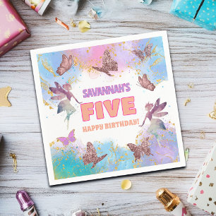 Vlinders Fee Goud Glitter 5e Verjaardagsfeestje Servet