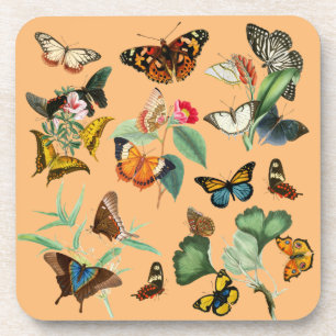  vlinders, geel Oranje achtergrond Bier Onderzetter