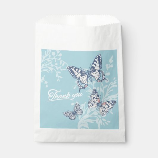 Vlinders geïnkt lichtblauw dank u bruiloft bedankzakje (Voorkant)