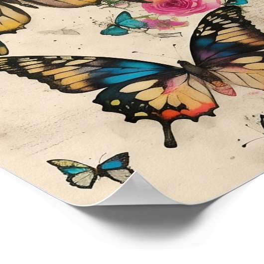 Vlinders Gemengde Media Collage Ephemera Decoupage Poster (Hoek)