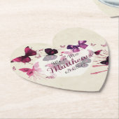 Vlinders Gepersonaliseerde Wedding Heart Onderzett Kartonnen Onderzetters (Gekanteld)