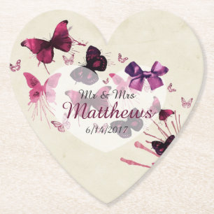 Vlinders Gepersonaliseerde Wedding Heart Onderzett Kartonnen Onderzetters