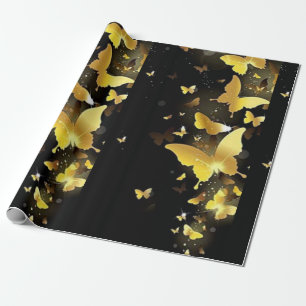 Vlinders goud zwart cadeaupapier
