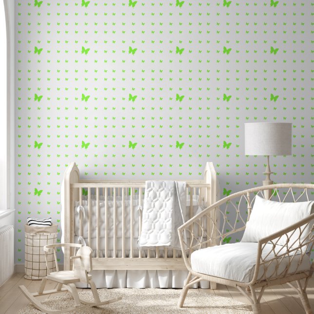 Vlinders groen op wit behang (Kinderen)
