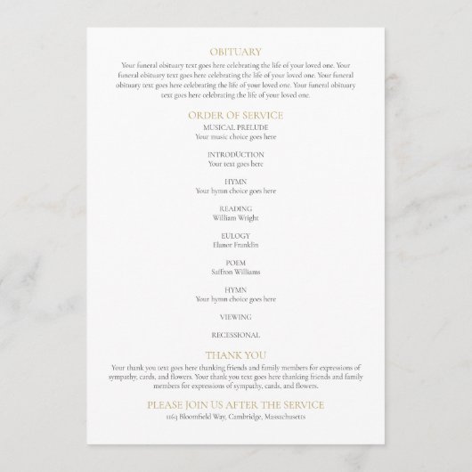 Vlinders Herdenkingsdienst Begrafenis Order Of Ser Programma (Achterkant)