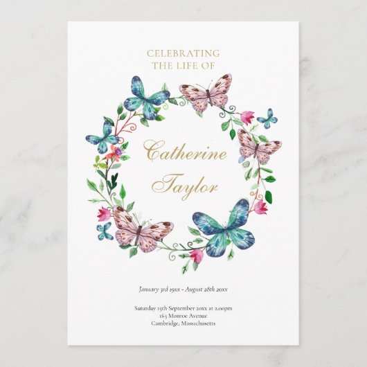 Vlinders Herdenkingsdienst Begrafenis Order Of Ser Programma (Voorkant)