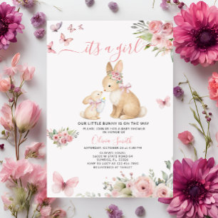 Vlinders Het is een meisje Konijn Baby Shower Kaart