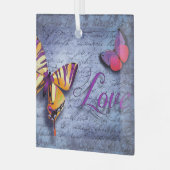 Vlinders houden van blauw glas ornament (Voorkant links)