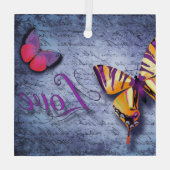 Vlinders houden van blauw glas ornament (Achterkant)