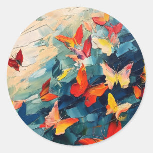Vlinders in Beweging – Expressieve Abstracte Vluch Ronde Sticker