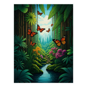 Vlinders in een weelderige jungle perfect poster