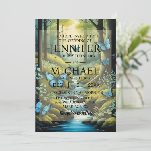 Vlinders klassieke bruiloft uitnodigingen (Staand voorkant)