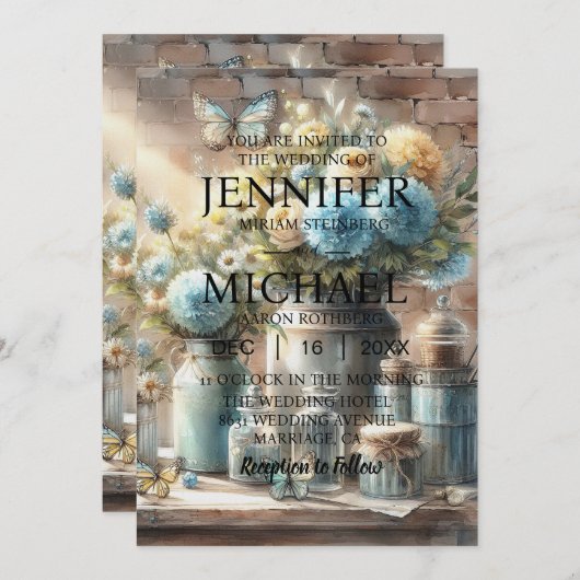Vlinders klassieke bruiloft uitnodigingen (Voorkant / Achterkant)
