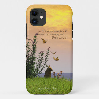 Vlinders, Konijn en Psalm 23:2-3 iPhone 11 Hoesje