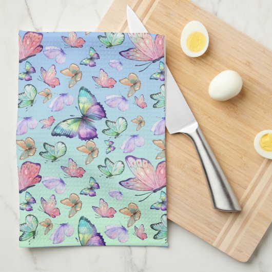 Vlinders Lineair verloop Achtergrond Patroon Theedoek (Quarter Fold)