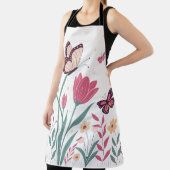 Vlinders met roze tulpen en gele madeliefjes schort (Insitu)