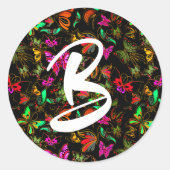 Vlinders monogram ronde sticker (Voorkant)