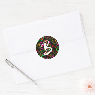 Vlinders monogram ronde sticker