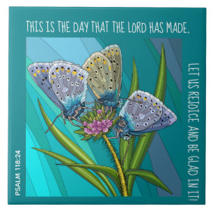 Vlinders op bloem met vers uit Psalm 118:24 Tegeltje