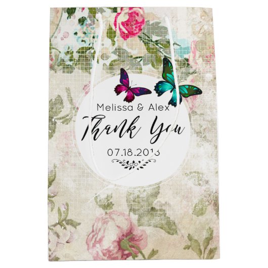 Vlinders op een armoedige collage bruiloft medium cadeauzakje (Voorkant)