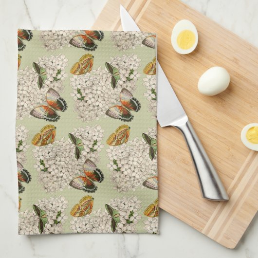 Vlinders op  groen theedoek (Quarter Fold)