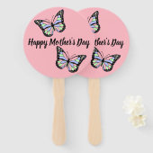 Vlinders op Roze Happy Moederdag Handwaaier (Voorkant en achterkant)